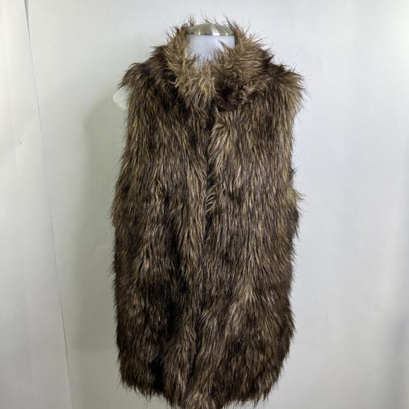 Faux Fur Sweater Vest M Reversible White Gray Tribal Aztec Southwestern Brown Us - Picture 2 of 12